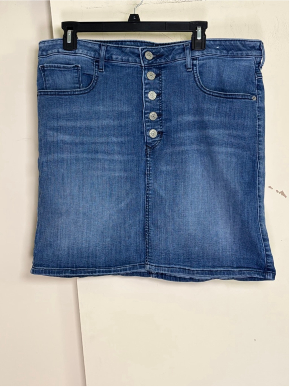 Express Denim Perfect Stretch Button Fly High Rise Mini Skirt Size 14